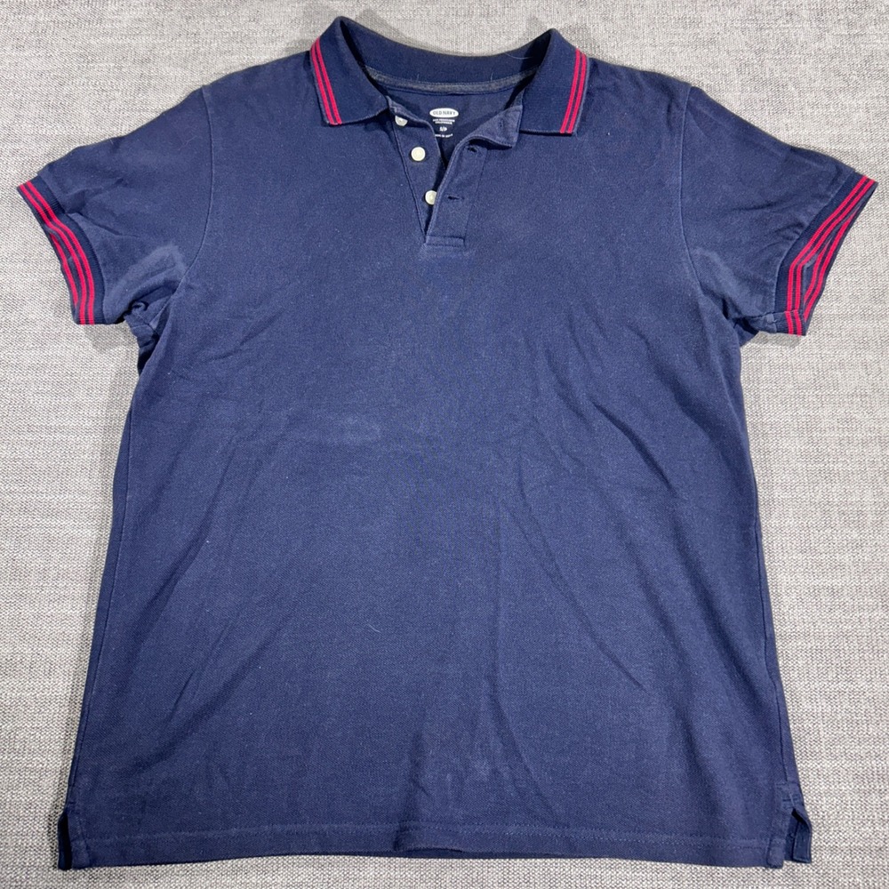 Old Navy Polo Shirt Mens Small Navy Blue Good Striped Collar Short Sleeve‎ 1174